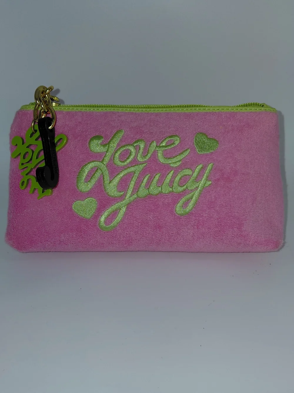 Y2K Juicy Couture Pink 'Love Juicy' Zip Terry Cloth Cosmetic Pouch VGC